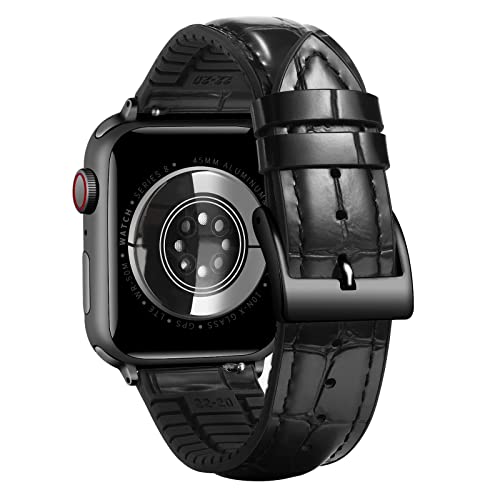 BINLUN Kompatibel mit Apple Watch Armband 44mm 45mm 49mm 42mm 38mm 40mm 41mm Alligator Muster Leder und Silikon Hybrid Armband Kompatibel mit iWatch Armband Ultra SE SE2 Series 9/8/7/6/5/4/3/2/1 von BINLUN
