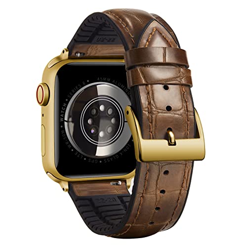 BINLUN Kompatibel mit Apple Watch Armband 44mm 45mm 49mm 42mm 38mm 40mm 41mm Alligator Muster Leder und Silikon Hybrid Armband Kompatibel mit iWatch Armband Ultra SE SE2 Series 9/8/7/6/5/4/3/2/1 von BINLUN