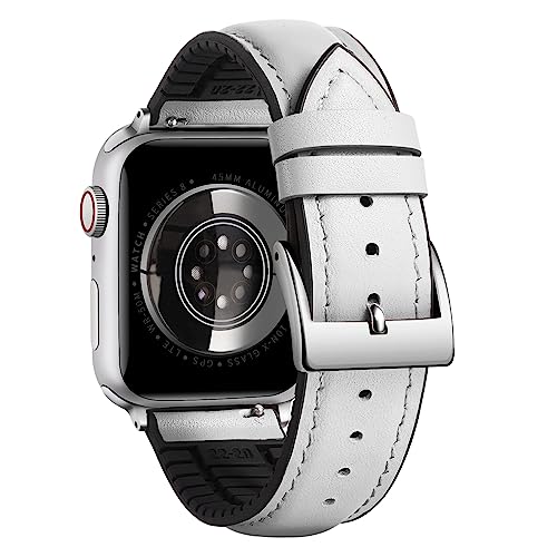 BINLUN Kompatibel mit Apple Watch Armband Leder und Silikon 38mm 40mm 41mm 42mm 44mm 45mm 46mm 49mm Atmungsaktiv Mikroperforiertem Leder Ersatzarmband Geeignet für iWatch 10/9/8/7/6/5/4/3/2/1/SE/Ultra von BINLUN