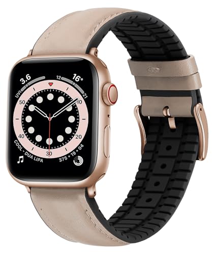BINLUN Kompatibel mit Apple Watch Armband Leder und Silikon 38mm 40mm 41mm 42mm 44mm 45mm 46mm 49mm Atmungsaktiv Mikroperforiertem Leder Ersatzarmband Geeignet für iWatch 10/9/8/7/6/5/4/3/2/1/SE/Ultra von BINLUN