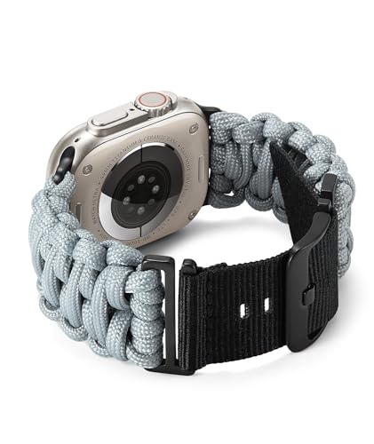 BINLUN Kompatibel mit Apple Watch Armband Paracord 550 42mm/44mm/45mm/49mm Militär Stil Robustes Nylon Sportarmband Ersatzarmband für iWatch 9/8/7/6/5/4/3/2/1/SE Herren Damen 8 Farben(Grau) von BINLUN