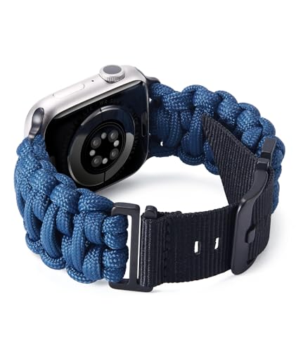 BINLUN Kompatibel mit Apple Watch Armband Paracord 550 42mm/44mm/45mm/49mm Militär Stil Robustes Nylon Sportarmband Ersatzarmband für iWatch 9/8/7/6/5/4/3/2/1/SE Herren Damen 8 Farben(Königsblau) von BINLUN