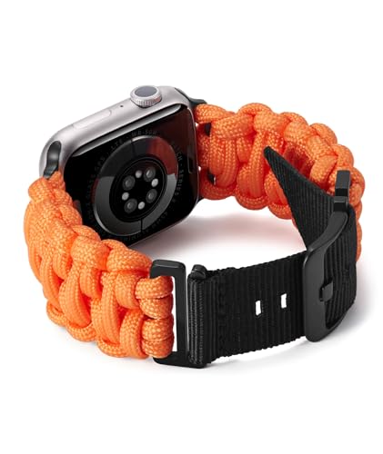 BINLUN Kompatibel mit Apple Watch Armband Paracord 550 42mm/44mm/45mm/49mm Militär Stil Robustes Nylon Sportarmband Ersatzarmband für iWatch 9/8/7/6/5/4/3/2/1/SE Herren Damen 8 Farben(Orange) von BINLUN