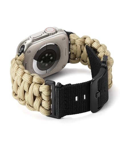 BINLUN Kompatibel mit Apple Watch Armband Paracord 550 49mm Militär Stil Robustes Nylon Sportarmband Ersatzarmband für iWatch Ultra Herren Damen 8 Farben(Khaki) von BINLUN