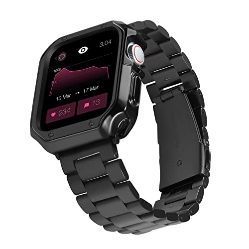 BINLUN Kompatibel mit Apple Watch Uhrenarmband 38mm 40mm 41mm 42mm 44mm 45mm Prämie Armband aus Mattem Edelstahl mit Poliert TPU Schutzhülle für iWatch Series 7/6/5/4/3/2/1/SE von BINLUN