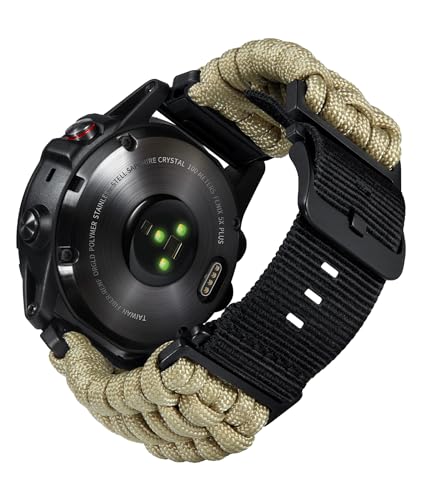 BINLUN Kompatibel mit Garmin Armband 22mm/26mm, Geflochtene 550-Paracord Nylon Uhrenarmband Passt für Forerunner/für Instinct/für Fenix/für Descent Robuste Sports Ersatzarmband für Herren Damen von BINLUN