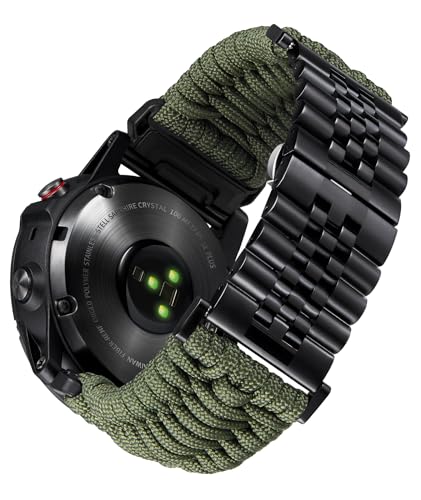 BINLUN Kompatibel mit Garmin Armband 22mm 26mm Geflochtene 550 Paracord Edelstahl Uhrenarmband Kompatibel mit Quickfit Kompatibel mit Fenix Kompatibel mit Forerunner Kompatibel mit Approach Armeegrün BINLUN Kompatibel mit Garmin Armband 22mm 26mm Geflochtene 550 Paracord Edelstahl Uhrenarmband Kompatibel mit Quickfit Kompatibel mit Fenix Kompatibel mit Forerunner Kompatibel mit Approach Armeegrün von BINLUN