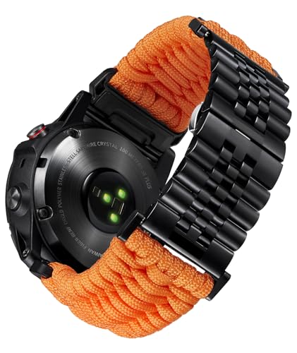 BINLUN Kompatibel mit Garmin Armband 22mm 26mm Geflochtene 550 Paracord Edelstahl Uhrenarmband Kompatibel mit Quickfit Kompatibel mit Fenix Kompatibel mit Forerunner Kompatibel mit Approach Orange BINLUN Kompatibel mit Garmin Armband 22mm 26mm Geflochtene 550 Paracord Edelstahl Uhrenarmband Kompatibel mit Quickfit Kompatibel mit Fenix Kompatibel mit Forerunner Kompatibel mit Approach Orange von BINLUN