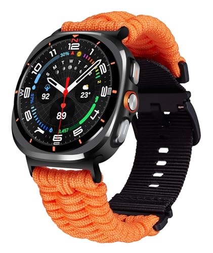 BINLUN Kompatibel mit Samsung Galaxy Watch Ultra 47mm Armband Smartwatch Uhrenarmbänder Geflochtenes 550 Paracord Nylon Sport Ersatzarmband für Herren(Orange) von BINLUN