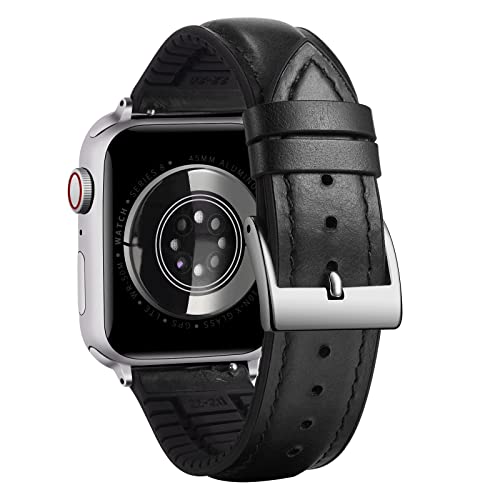 BINLUN Lederarmband Kompatibel mit Apple Watch Armband 45mm 44mm 49mm 42mm 41mm 40mm 38mm Ölwachsleder und Silikon Hybrid Ersatzarmband Kompatibel mit iWatch Ultra SE SE2 Serie 9/8/7/6/5/4/3/2/1 von BINLUN