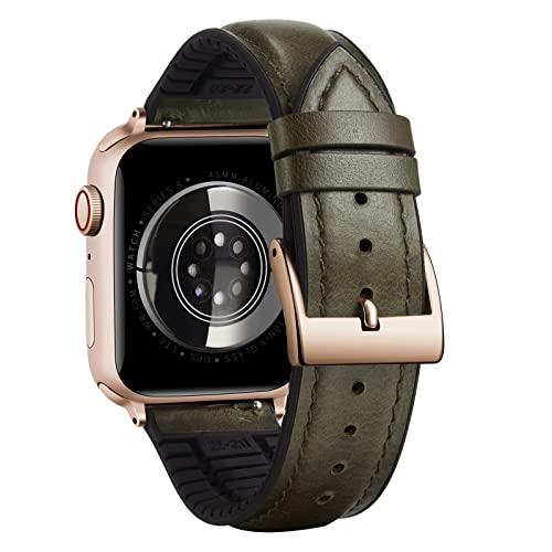 BINLUN Lederarmband Kompatibel mit Apple Watch Armband 45mm 44mm 49mm 42mm 41mm 40mm 38mm Ölwachsleder und Silikon Hybrid Ersatzarmband Kompatibel mit iWatch Ultra SE SE2 Serie 9/8/7/6/5/4/3/2/1 von BINLUN