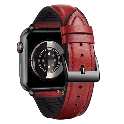 BINLUN Lederarmband Kompatibel mit Apple Watch Armband 45mm 44mm 49mm 42mm 41mm 40mm 38mm Ölwachsleder und Silikon Hybrid Ersatzarmband Kompatibel mit iWatch Ultra SE SE2 Serie 9/8/7/6/5/4/3/2/1 von BINLUN