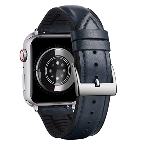 BINLUN Kompatibel mit Apple Watch Armband 49mm 46mm 45mm 44mm 42mm Lederarmband Ölwachsleder und Silikon Ersatzarmband Passt für iWatch Ultra SE SE2 Series 10 9 8 7 6 5 4 3 2 1(Blau-Silber) BINLUN Kompatibel mit Apple Watch Armband 49mm 46mm 45mm 44mm 42mm Lederarmband Ölwachsleder und Silikon Ersatzarmband Passt für iWatch Ultra SE SE2 Series 10 9 8 7 6 5 4 3 2 1(Blau-Silber) von BINLUN