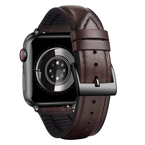 BINLUN Lederarmband Kompatibel mit Apple Watch Armband 45mm 44mm 49mm 42mm 41mm 40mm 38mm Ölwachsleder und Silikon Hybrid Ersatzarmband Kompatibel mit iWatch Ultra SE SE2 Serie 9/8/7/6/5/4/3/2/1 von BINLUN