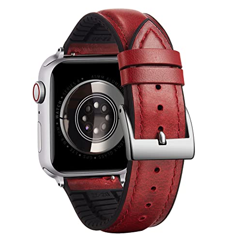 BINLUN Lederarmband Kompatibel mit Apple Watch Armband 45mm 44mm 49mm 42mm 41mm 40mm 38mm Ölwachsleder und Silikon Hybrid Ersatzarmband Kompatibel mit iWatch Ultra SE SE2 Serie 9/8/7/6/5/4/3/2/1 von BINLUN