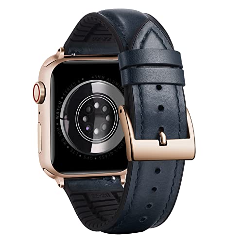 BINLUN Lederarmband Kompatibel mit Apple Watch Armband 45mm 44mm 49mm 42mm 41mm 40mm 38mm Ölwachsleder und Silikon Hybrid Ersatzarmband Kompatibel mit iWatch Ultra SE SE2 Serie 9/8/7/6/5/4/3/2/1 von BINLUN