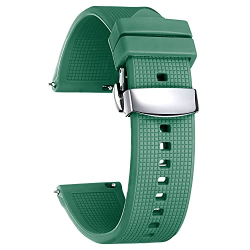 BINLUN Silikon Uhrenarmband Schnellverschluss Gummi Uhrenarmbänder für Herren Damen Kautschuk Smartwatch Armband Sport Uhrenband Ersatzarmband mit Faltschließe (19mm, Grün) von BINLUN