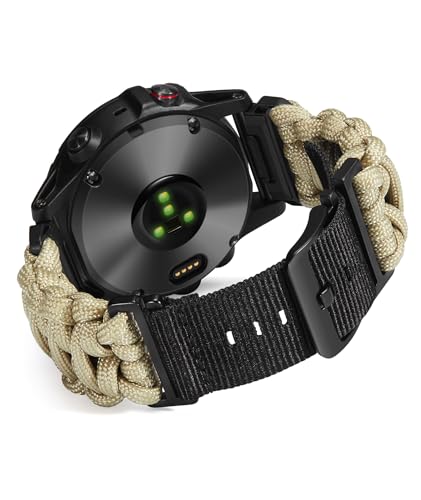 BINLUN Uhrenarmband Kompatibel mit Garmin Paracord 550 26mm Militär Robustes Schnellverschluss Nylon Ersatzarmband für Garmin für Fenix für Enduro für Tactix für D2(Khaki,26mm) von BINLUN