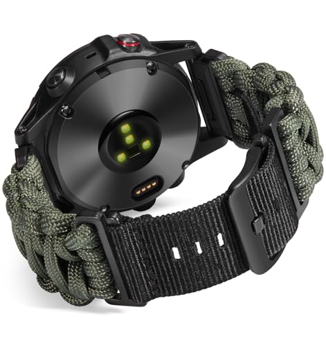 BINLUN Uhrenarmband Kompatibel mit Garmin Paracord 550 26mm Militär Robustes Schnellverschluss Nylon Ersatzarmband für Garmin für Fenix für Enduro für Tactix für D2(Militärgrün,26mm) von BINLUN