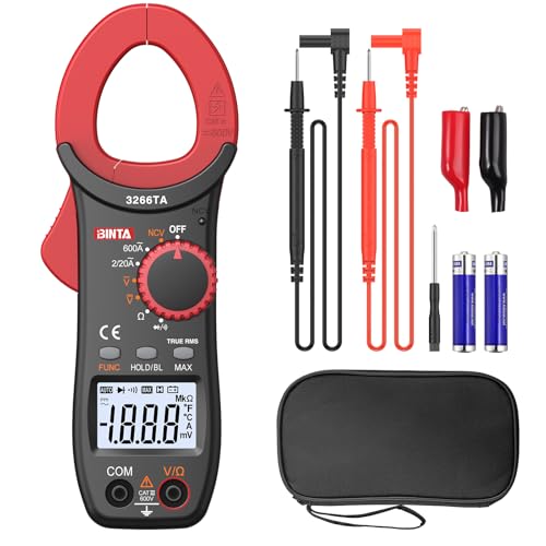 BINTA Stromzange 600A 2000 Counts TRMS Auto Ranging AC/DC Strom Digital Strommessgerät Strommesszange mit LED Licht Hintergrundbeleuchtung für Spannung Strom Widerstand Dioden NCV von BINTA