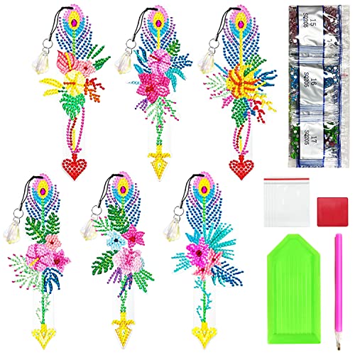 Diamond Painting Lesezeichen Kinder Feder Personalisiert Bookmark Set Bookmarks for Reading 6 Stück 5D DIY Diamant Painting Feder Lesezeichen zum Basteln Book Marks Mädchen für Geschenk (Stil 1) von BINYI