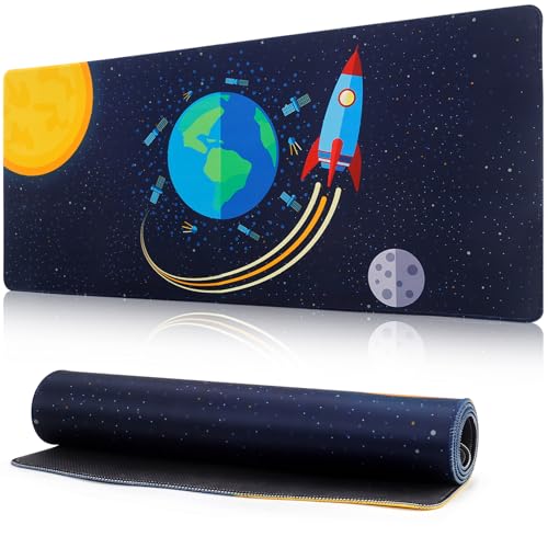 Mauspad Gaming Mousepad XXL 900 x 400 mm Schreibtischunterlage Groß Mausped Mausunterlage Mausoad Mouspad Mauspad mit Motiv für PC Büro Desk Mat Laptop Computer (Erdrakete) von BINYI