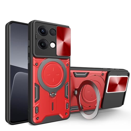 Hülle für OPPO Reno 13 5G Hülle Robuste Hülle mit Ständer Stoßfest Schiebeschutz Magnetische Autohalterung Ringhalter für OPPO Reno 13 Pro 5G (Rot, Reno 13) von BIOPLJ
