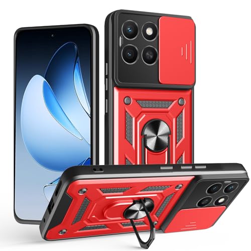 Schutzhülle für Honor X8C Robuste Schutzhülle mit Halterung, stoßfest, Armor Schiebekamera, Magnetschutz, Ringhalter, Bumper für Honor X8C (Rot) von BIOPLJ