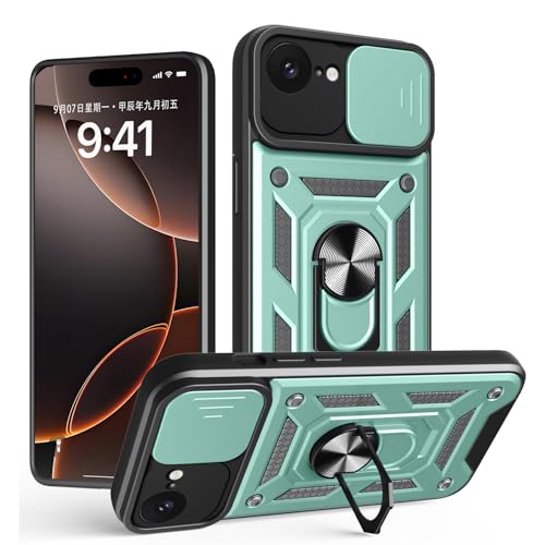 Schutzhülle für iPhone 16e, strapazierfähig, mit Ständer, stoßfest, Kamera-Gleitschutz, magnetische Autohalterung, Ringhalterung, Stoßstange für iPhone 16e, Grün Schutzhülle für iPhone 16e, strapazierfähig, mit Ständer, stoßfest, Kamera-Gleitschutz, magnetische Autohalterung, Ringhalterung, Stoßstange für iPhone 16e, Grün von BIOPLJ