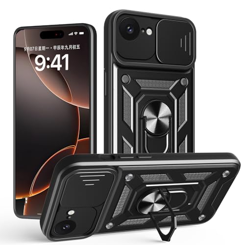 Schutzhülle für iPhone 16e, strapazierfähig, mit Ständer, stoßfest, Kamera-Gleitschutz, magnetische Autohalterung, Ringhalterung, Stoßstange für iPhone 16e, Schwarz Schutzhülle für iPhone 16e, strapazierfähig, mit Ständer, stoßfest, Kamera-Gleitschutz, magnetische Autohalterung, Ringhalterung, Stoßstange für iPhone 16e, Schwarz von BIOPLJ