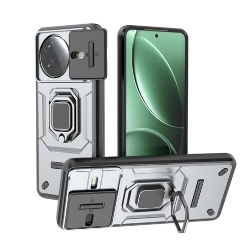 Tasche für Xiaomi Poco F7 Pro, Robuste Hülle mit Standfuß, stoßfest, rutschfest, magnetischer Autohalter, Ring für Xiaomi Poco F7 Ultra (grau, Poco F7 Pro) von BIOPLJ