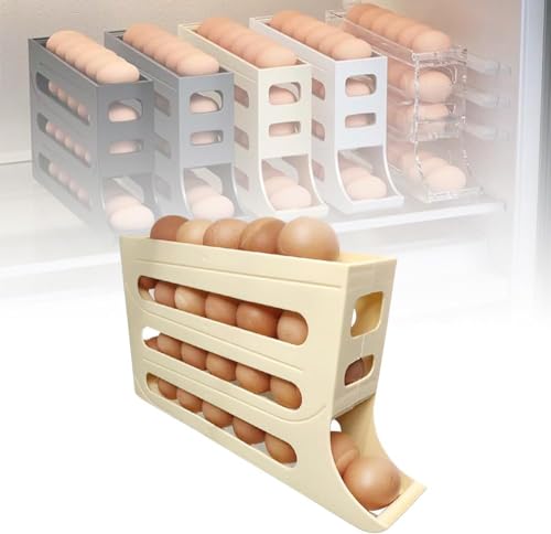 BIOSA Eierhalter for Kühlschrank, Eierregal for automatisch rollenden Eierhalter, 4 Schichten, Eierspender, Kühlschrank, Eieraufbewahrungsbox for Küchenkühlschrank, bis zu 30 Eier von BIOSA