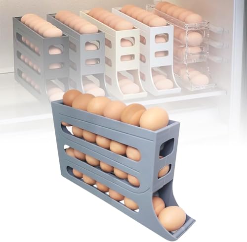 BIOSA Eierhalter for Kühlschrank, Eierregal for automatisch rollenden Eierhalter, 4 Schichten, Eierspender, Kühlschrank, Eieraufbewahrungsbox for Küchenkühlschrank, bis zu 30 Eier von BIOSA