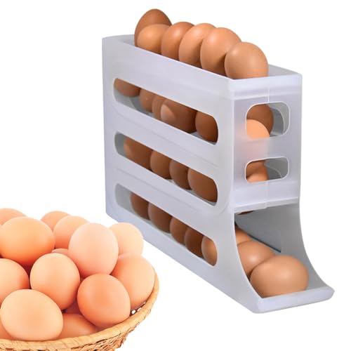 BIOSA Eierhalter for Kühlschrank, 4 Tier Eier Aufbewahrung Kühlschrank, Eierhalter for 30 Eier, Eierbehälter for Kühlschrank, Automatisches Rollen Aufbewahrung, Eierhalter, Eier Organizer von BIOSA