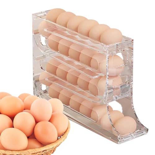 BIOSA Eierhalter für Kühlschrank, 4 Tier Eier Aufbewahrung Kühlschrank, Eierhalter für 30 Eier, Eierbehälter für Kühlschrank, Automatisches Rollen Aufbewahrung, Eierhalter, Eier Organizer von BIOSA