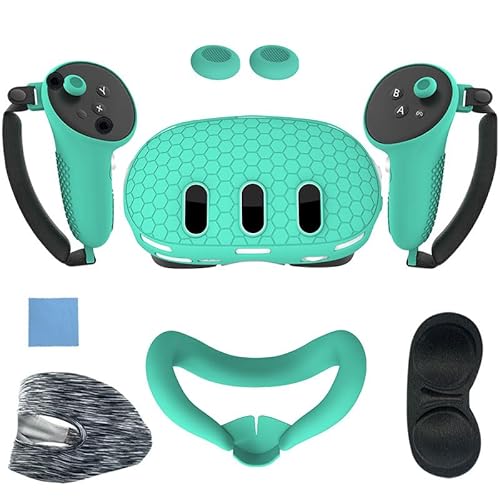 Silikon 7 Stuck Zubehör for Meta Quest 3 Schutzhüllen Set, Anti-Fall Abdeckung und Kratzfest Linsenschutz,Anti Rutsch Controller Griffe Cover, Face Pad Cover,Schweißband,Headset Schutzhülle von BIOSA