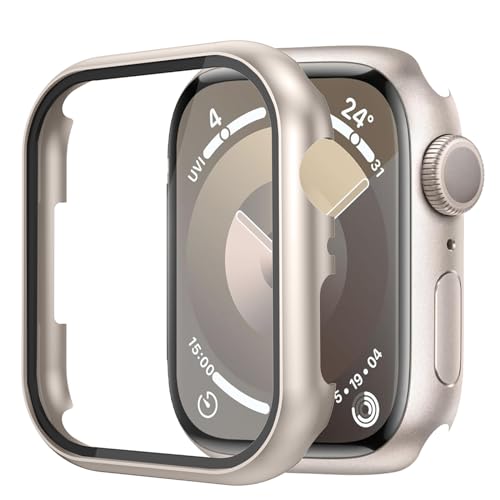 BIRDTOBR Hülle mit Glas Displayschutz Kompatibel mit Apple Watch Series 9 45mm/ Series 8 45mm/ Series 7 45mm, Hoch Empfindlichkeit Hard PC Voller Schutz Schutzhülle für iWatch Series 9/8/ 7 45mm von BIRDTOBR