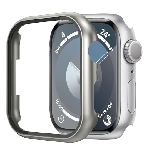 BIRDTOBR Hülle mit Glas Displayschutz Kompatibel mit Apple Watch Series 9 45mm/ Series 8 45mm/ Series 7 45mm, Hoch Empfindlichkeit Hard PC Voller Schutz Schutzhülle für iWatch Series 9/8/ 7 45mm von BIRDTOBR