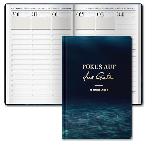 BIROYAL Kalender 2025 Buchkalender A5 - Terminplaner 2025 mit 176 Seiten - 1 Woche 2 Seiten - Wochenplaner & Monatskalender mit 100 g/m² Papier - Farbig Gedrucktes Hardcover - Wasserwellen von BIROYAL