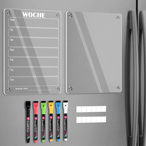 BIROYAL 2 Stück Wochenplaner Abwischbar, Acryl Wochenplaner Magnetisch, Kühlschrank Kalender Magnetisch, Transparent Planungstafeln mit 6 Whiteboard-Stift Haushaltsplan BIROYAL 2 Stück Wochenplaner Abwischbar, Acryl Wochenplaner Magnetisch, Kühlschrank Kalender Magnetisch, Transparent Planungstafeln mit 6 Whiteboard-Stift Haushaltsplan von BIROYAL