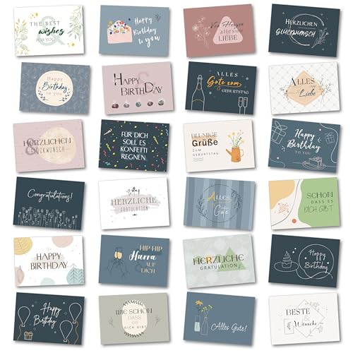 BIROYAL 27er Geburtstagskarten Set mit Umschlag - Glückwunschkarten Geburtstag - Happy Birthday Karte als Postkarten Set - Happy Birthday Card - Ideal als Grußkarte für Männer und Frauen von BIROYAL