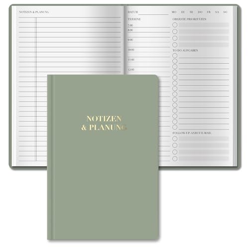 BIROYAL A5 Tagesplaner undatiert | 120 Seiten Daily Planner mit Terminplan, Notizen & Planung | To Do Listen Block | 7 Uhr bis 22 Uhr | Tagesübersichten HardCover | perfekt für Büro, Schule (Grün) von BIROYAL