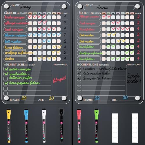 BIROYAL 2er Aufgabenplaner Kinder mit 6 Stifte, 20x30cm Magnetisch Wochenplaner Kinder Abwischbar, Aufgabentafel Kid, Belohnungstafel Mädchen Jungen ab 6, Tagesablauf, To Do List Board für Kühlschrank BIROYAL 2er Aufgabenplaner Kinder mit 6 Stifte, 20x30cm Magnetisch Wochenplaner Kinder Abwischbar, Aufgabentafel Kid, Belohnungstafel Mädchen Jungen ab 6, Tagesablauf, To Do List Board für Kühlschrank von BIROYAL