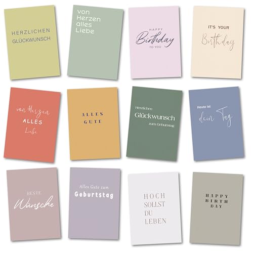 BIROYAL 12er Geburtstagskarten Set mit Umschlag & Sticker - 148x105 mm Geburtstagskarte Frau Mann - Happy Birthday Karte mit Einfarbige Design - Klappkarten mit Liebe - Grußkarten für Familie Freunde BIROYAL 12er Geburtstagskarten Set mit Umschlag & Sticker - 148x105 mm Geburtstagskarte Frau Mann - Happy Birthday Karte mit Einfarbige Design - Klappkarten mit Liebe - Grußkarten für Familie Freunde von BIROYAL