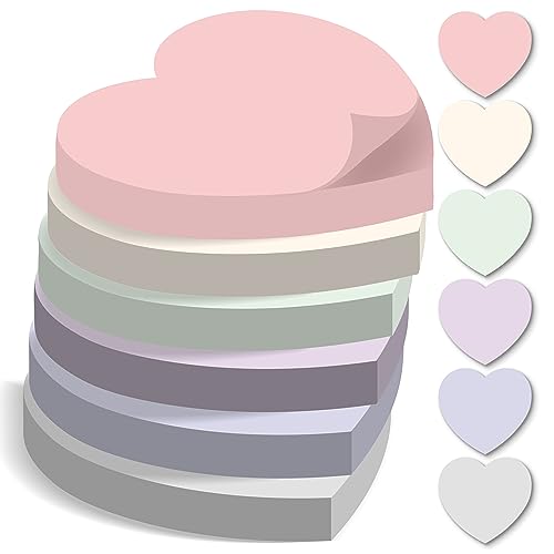 BIROYAL Haftnotizen Klebezettel, 6 Blöcke 70 Blatt Sticky Notes, 76 mm x 76 mm Klebezettel bunt, Haftnotizen lustig, Sticky Notes pastell, Notizzettel Klebend zum Markieren & Hervorheben, Herzform von BIROYAL