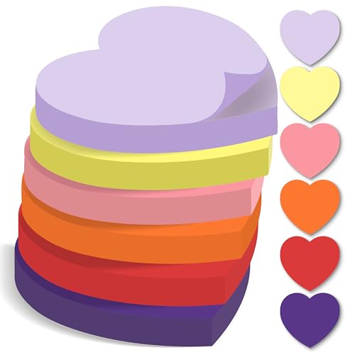 BIROYAL Haftnotizen Klebezettel 420 Blätter, 6 Blöcke Sticky Notes pastell, 76 mm x 76 mm Klebezettel bunt, Haftnotizen lustig, Notizzettel Klebend zum Markieren & Hervorheben, Herzform von BIROYAL