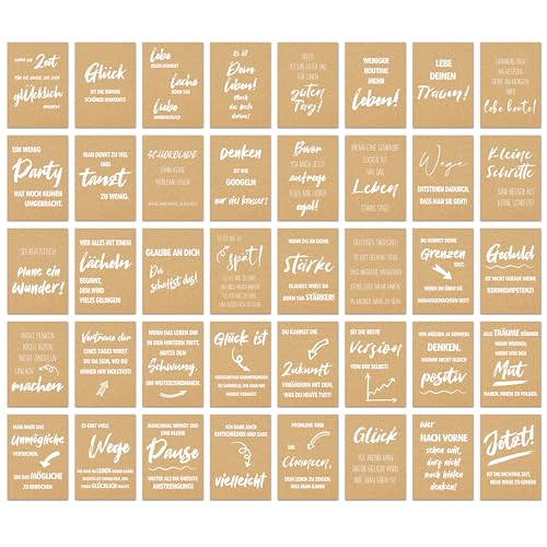 BIROYAL Postkarten Set, DIN A6 Sprüche Karten auf Kraftpapier gedruckt, motivierende Ermutigungs-Zitatkarten, 40 Motive mit Sprüchen, Zitaten & Aphorismen, Liebe, Freundschaft, Motivation von BIROYAL
