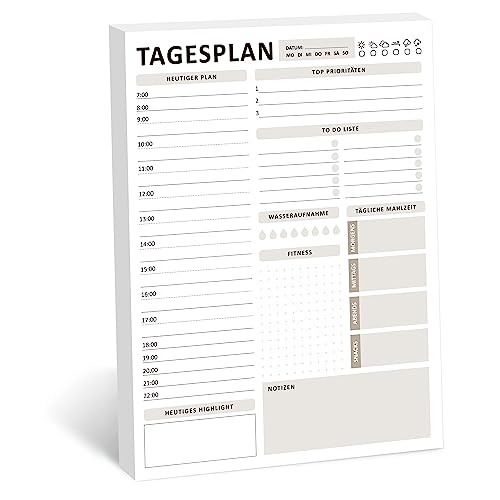 BIROYAL Tagesplaner Block DIN A4 ohne festes Datum (50 Seiten), Aufgaben, Termine, Notizen & Ideen, Daily Planner mit Übersicht&Habit-Tracker, To Do Planer für zu Hause & Büro von BIROYAL