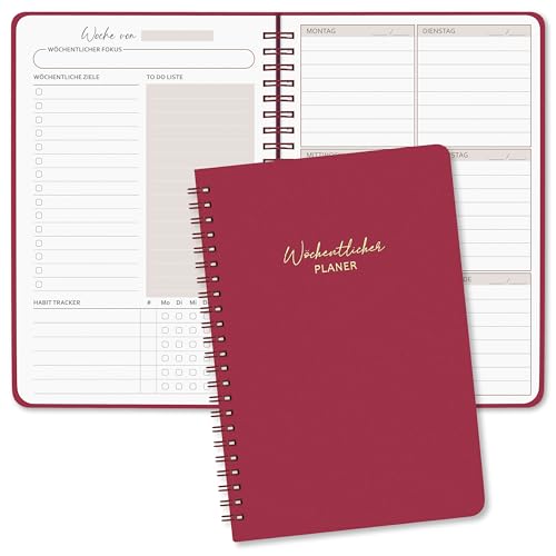 BIROYAL Undatierter Wochenplaner | Terminplaner A5 | wöchentlicher Terminkalender mit To-Do-Liste, großem Notizfeld | 52 Blatt Terminplaner auf Deutsch Ringbuch mit Hardcover | Planer tiefrot BIROYAL Undatierter Wochenplaner | Terminplaner A5 | wöchentlicher Terminkalender mit To-Do-Liste, großem Notizfeld | 52 Blatt Terminplaner auf Deutsch Ringbuch mit Hardcover | Planer tiefrot von BIROYAL