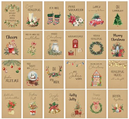 BIROYAL Weihnachtskarten Set (32 Stück) mit unterschiedlichen Motiven | A6 Postkarten Set für Weihnachten | Coole Weihnachtskarte Weihnachtspostkarten Christmas Postkarte mit Sprüche von BIROYAL